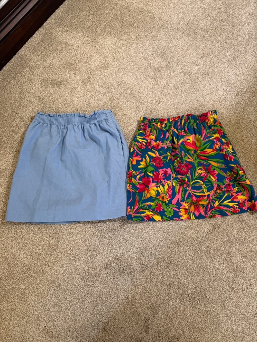 BUNDLE J. Crew Light Blue Elastic-Waist Mini Skirt and Tropical Print Mini Skirt